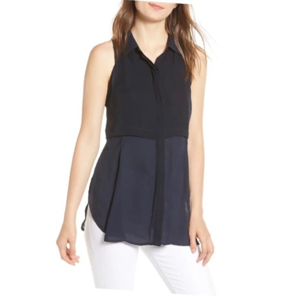 NWT Bailey 44 Dimitris Sheer Tunic Top Size 4 Midnight Blue